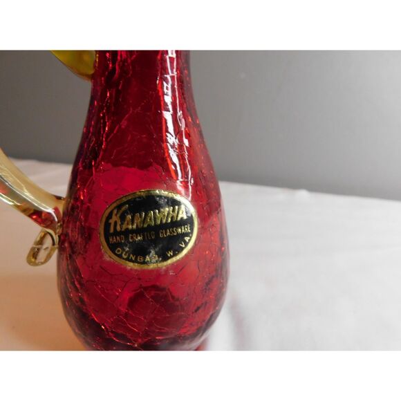 Kanawha Amberina Handblown Crackle Glass Pitcher with Applied Handle Vintage - Picture 6 of 9